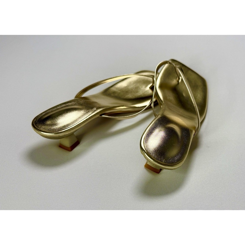 Women's Metallic Gold Strappy Mule Sandals Low Heel Size 8